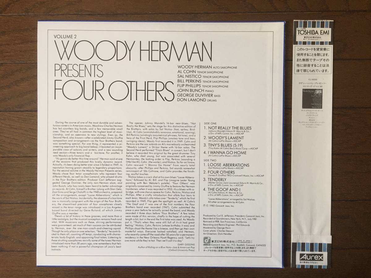Woody Herman Presents Four Others / Al Cohn、Sal Nistico、Bill Perkins、Flip Phillips etc.. / Concord Jazz 東芝EMI 国内盤LP 美盤_画像2