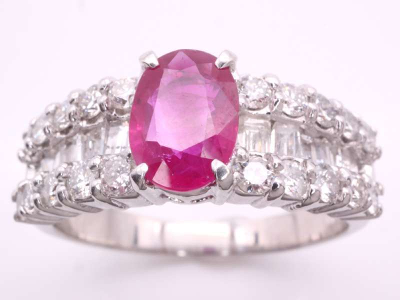 ルビー1.06ct ダイヤ1.00ct デザイン リング 17号弱 pt900 プラチナ