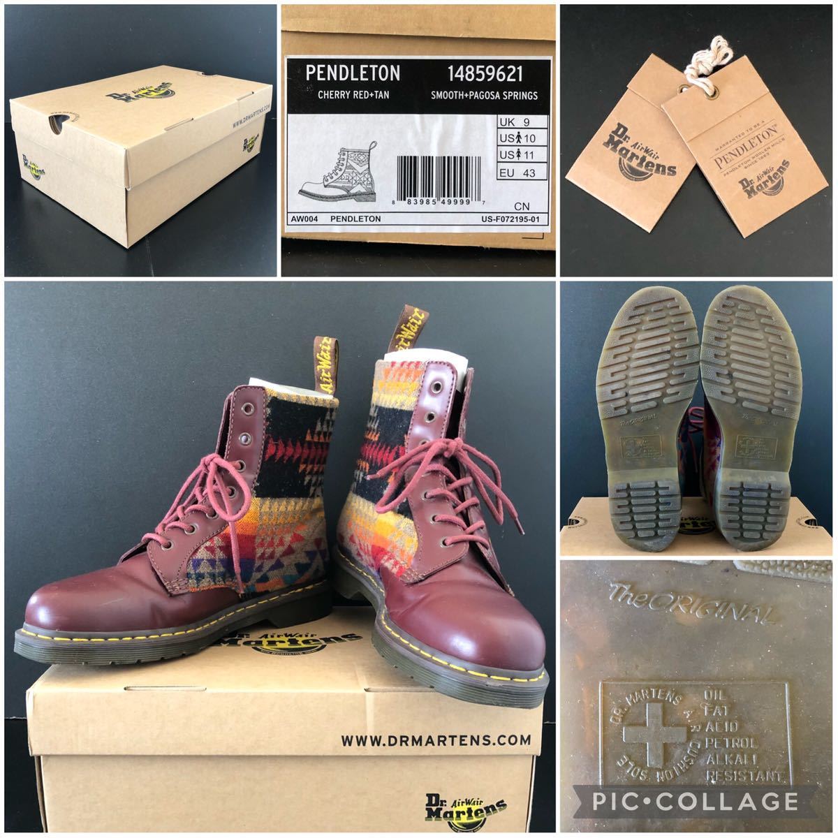 限定完売★Dr.Martens × PENDLETON 7ホールブーツ UK9★ペンドルトン ドクターマーチン チェリーレッド BURGUNDY バーガンディ 8ホール_画像10