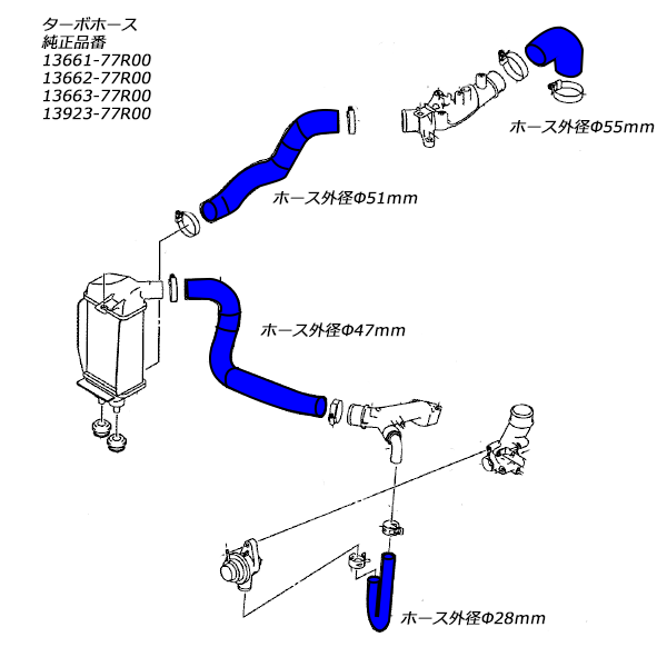 JB64ジムニー シリコン ターボホース レッド 4点セット インテーク ホース パイピング 3層構造 S-158R_画像3