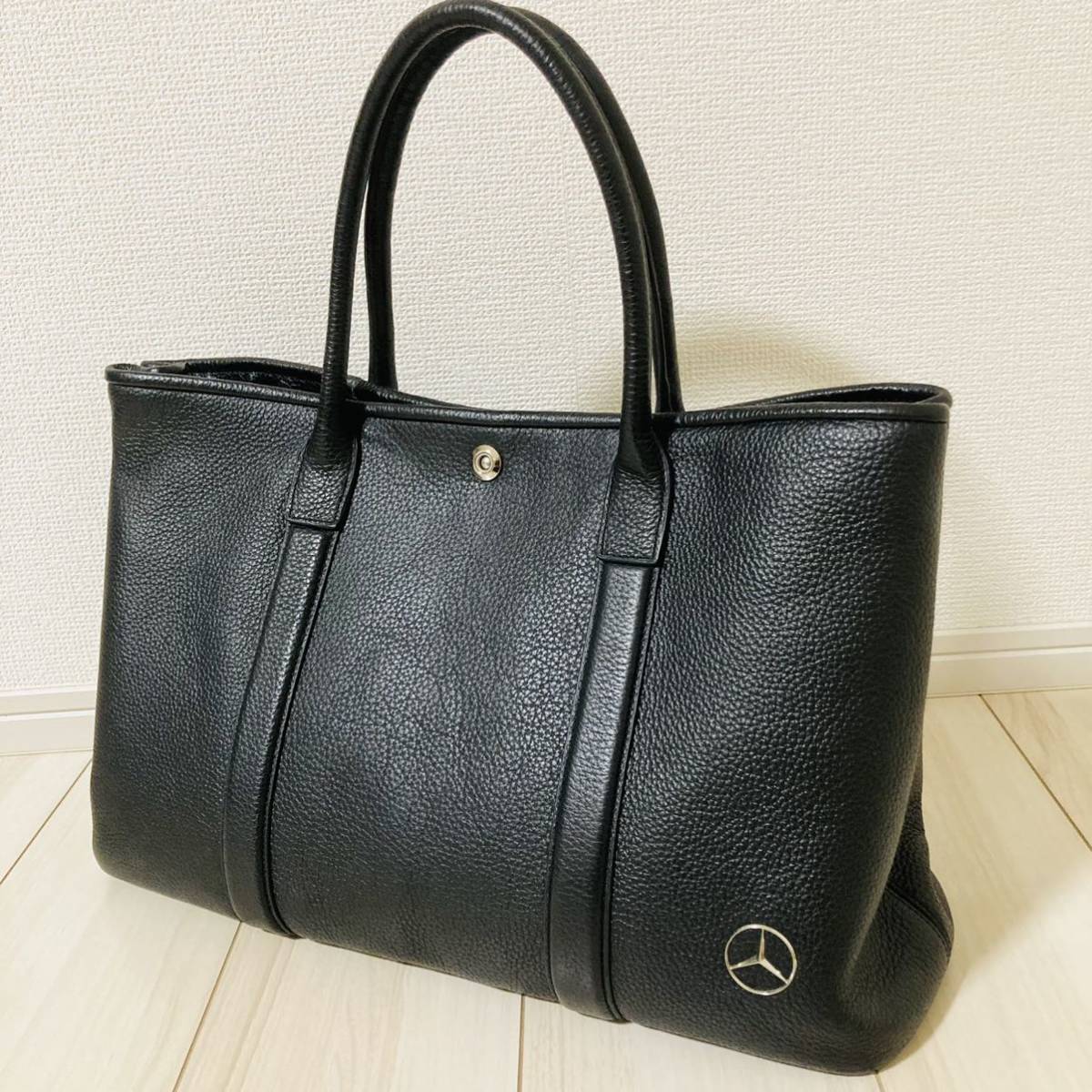 ★即決★ BARNEYS NEWYORK バーニーズニューヨーク メルセデスベンツ コラボ レザー トートバッグ 黒 ブラック BK 牛革 大容量 Benz_画像1