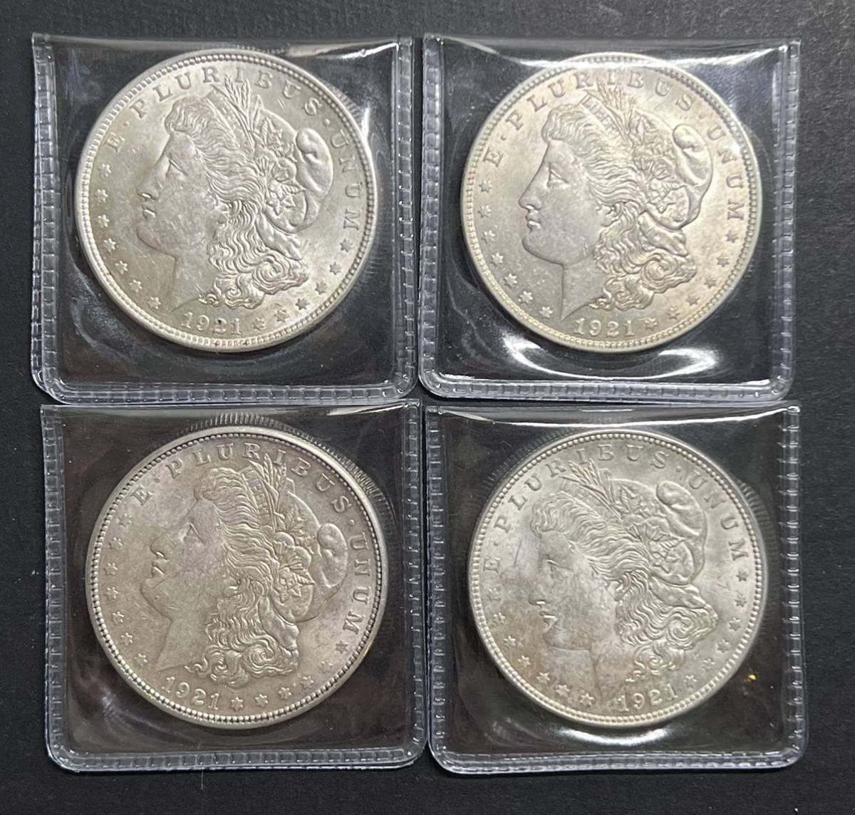 アメリカモルガン1ドル銀貨　4枚セット　原光　外国銀貨　古銭　1921年　極美　アンティーク　本物保証