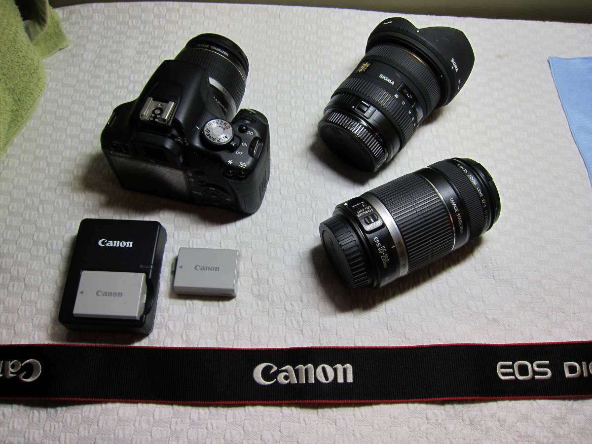 動作品 キヤノン Canon EOS kiss X3 ダブルレンズセット+シグマ広角