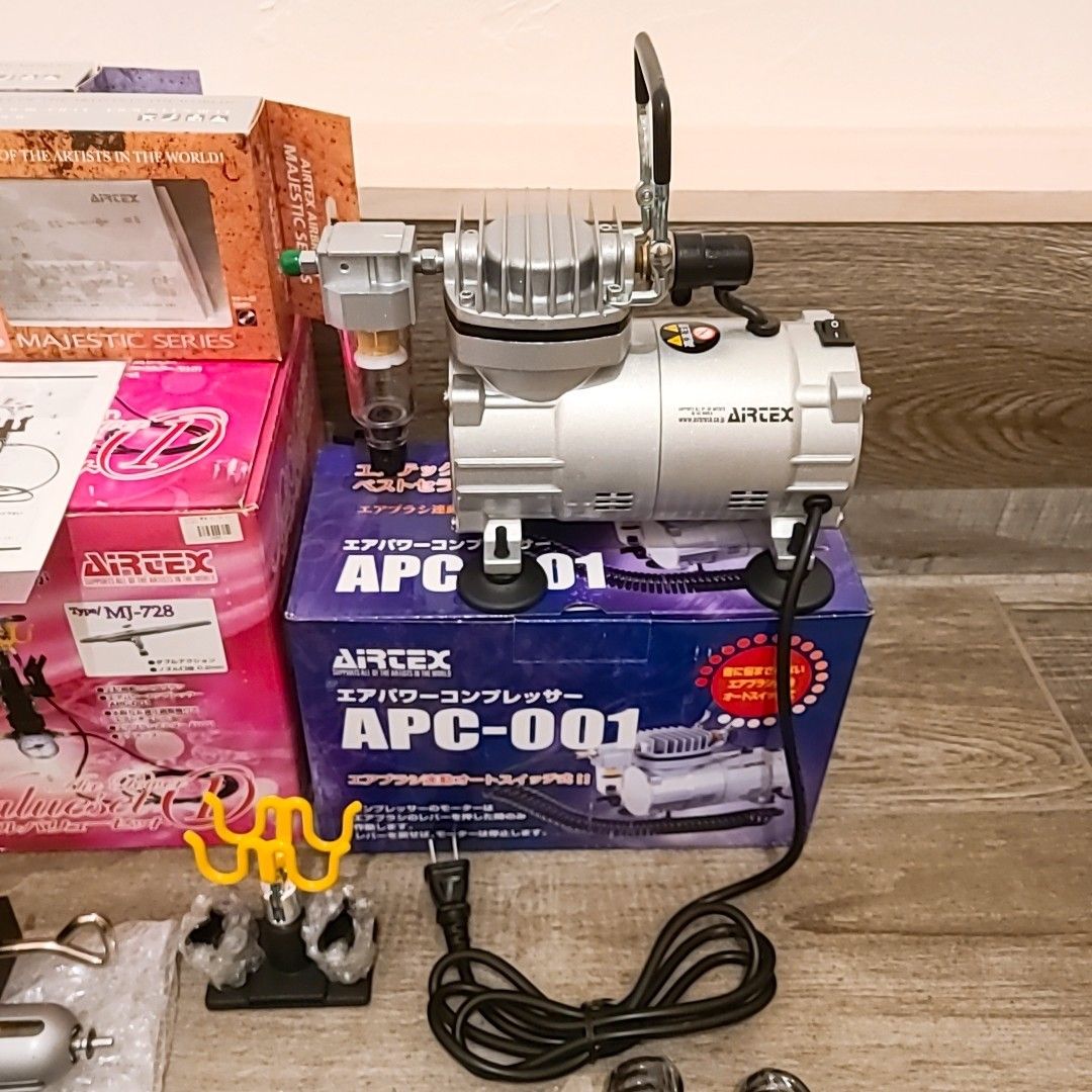 【最終価格】美品&超お買い得セット!AIRTEX エアテックス コンプレッサー APC-001 +エアブラシガン3点おまとめセット