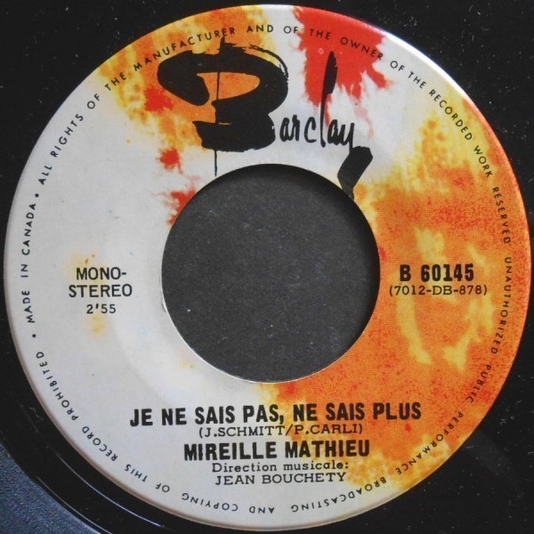 MIREILLE MATHIEU Donne ton coeur... Canada запись одиночный Barclay 1970