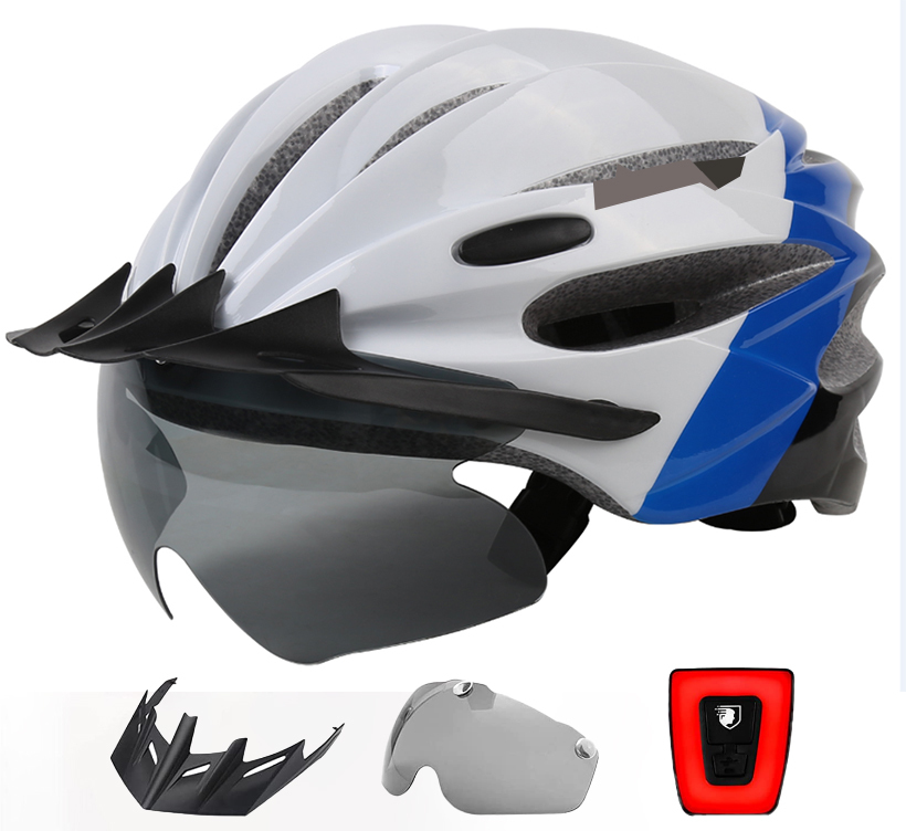 自転車 ヘルメット 大人用 CPSC/CE安全基準認証 充電式 セフティーライト付自転車 ヘルメット 57-62cm ゴーグル バイザー付 軽量 Lサイズの画像1