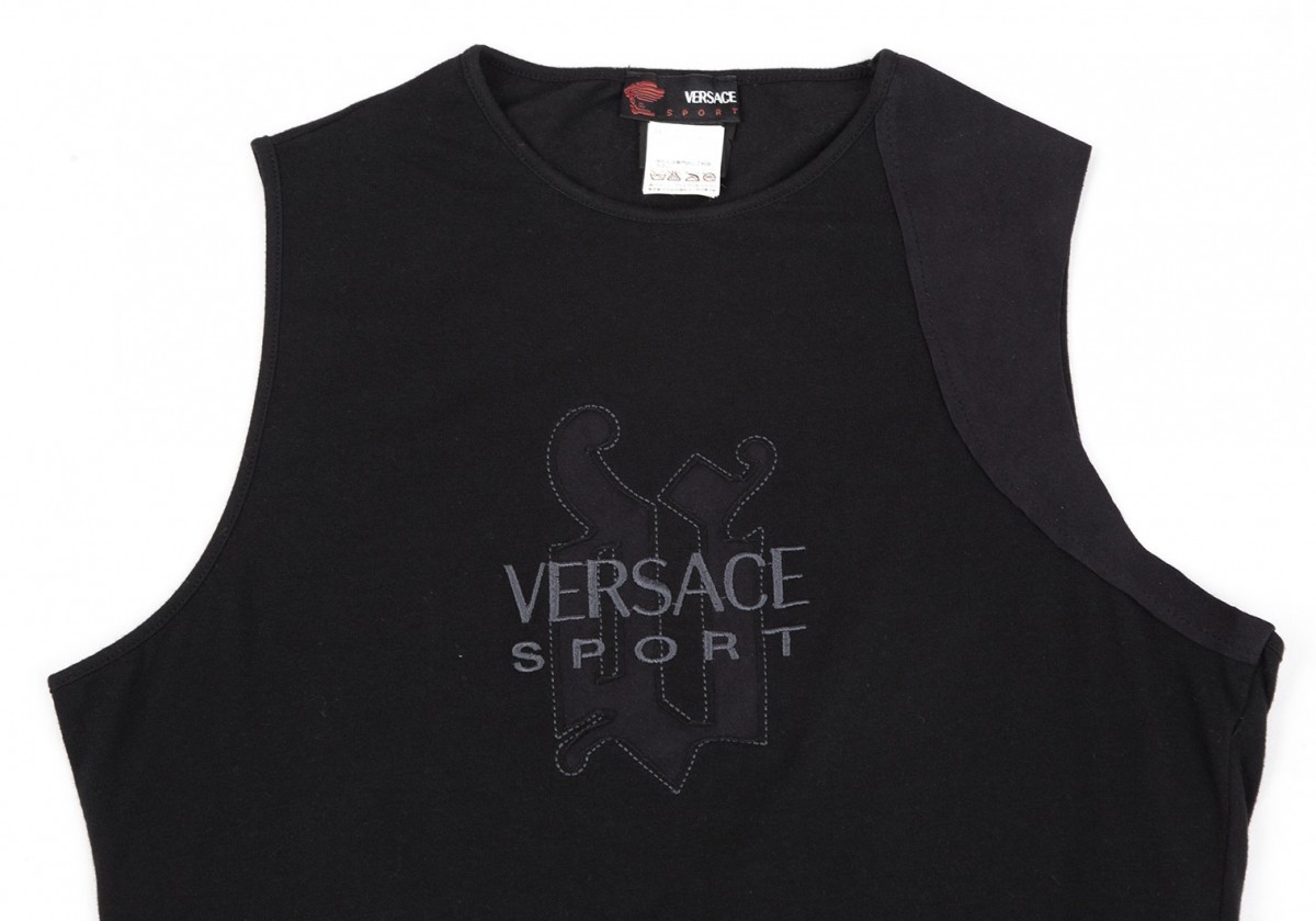 ヴェルサーチスポーツVERSACE SPORT ロゴ刺繍タンクトップ 黒S_画像3