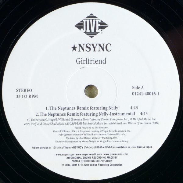 #Nsync featuring Nelly( in * sink feat.ne Lee )lGirlfriend (The Neptunes Remix) <12\' 2002 year US record >