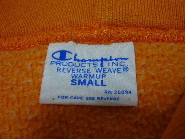 CHAMPION 1970s MODEL REVERSE WEAVE HOODED SWEATSHIRT S size / チャンピオン スウェット パーカー 単色タグ復刻 オレンジ メンズの画像7