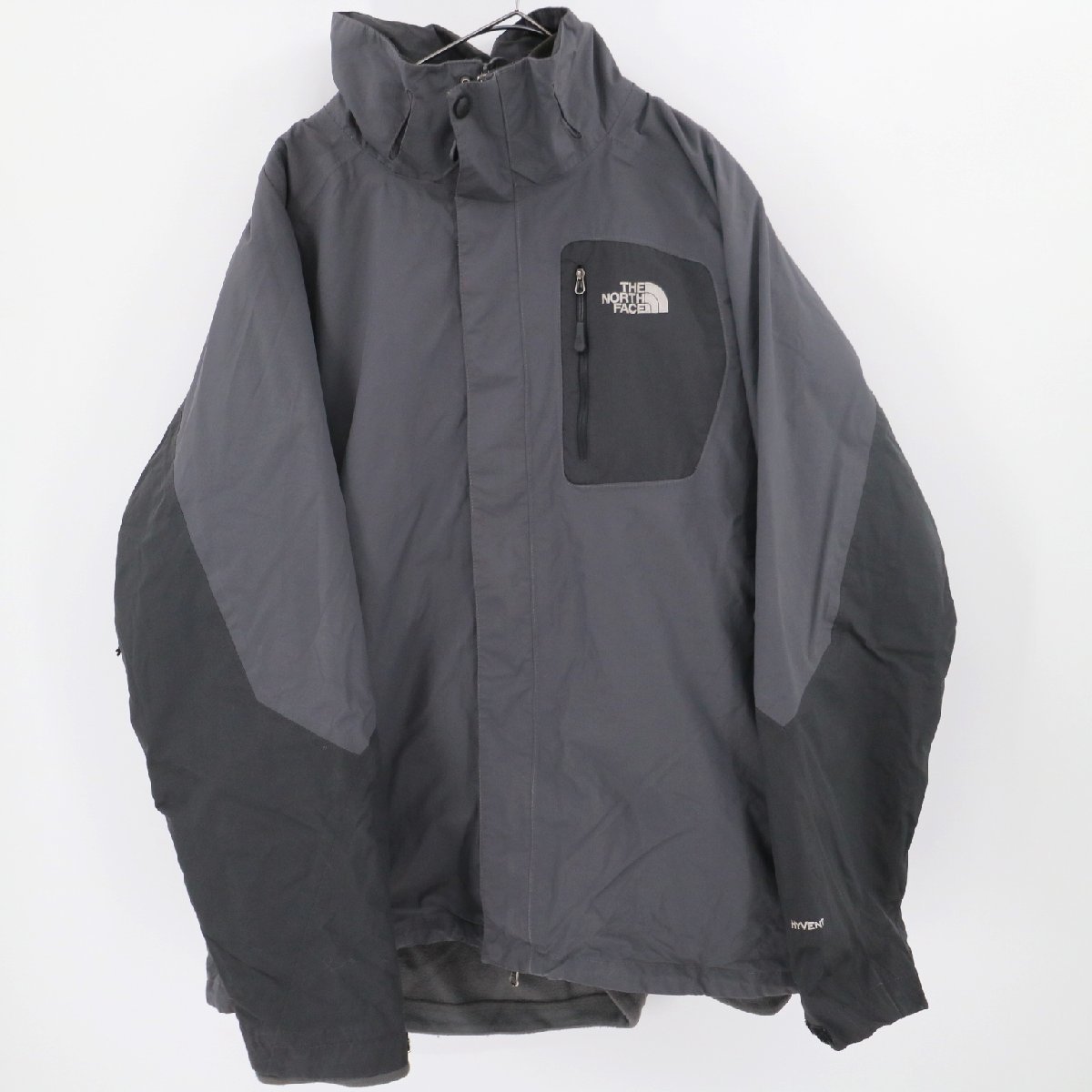 THE NORTH FACE ノースフェイス HYVENT ナイロンジャケット アウトドア キャンプ 防寒 登山 ブラック ( メンズ XL ) 中古 古着 M4949_画像1