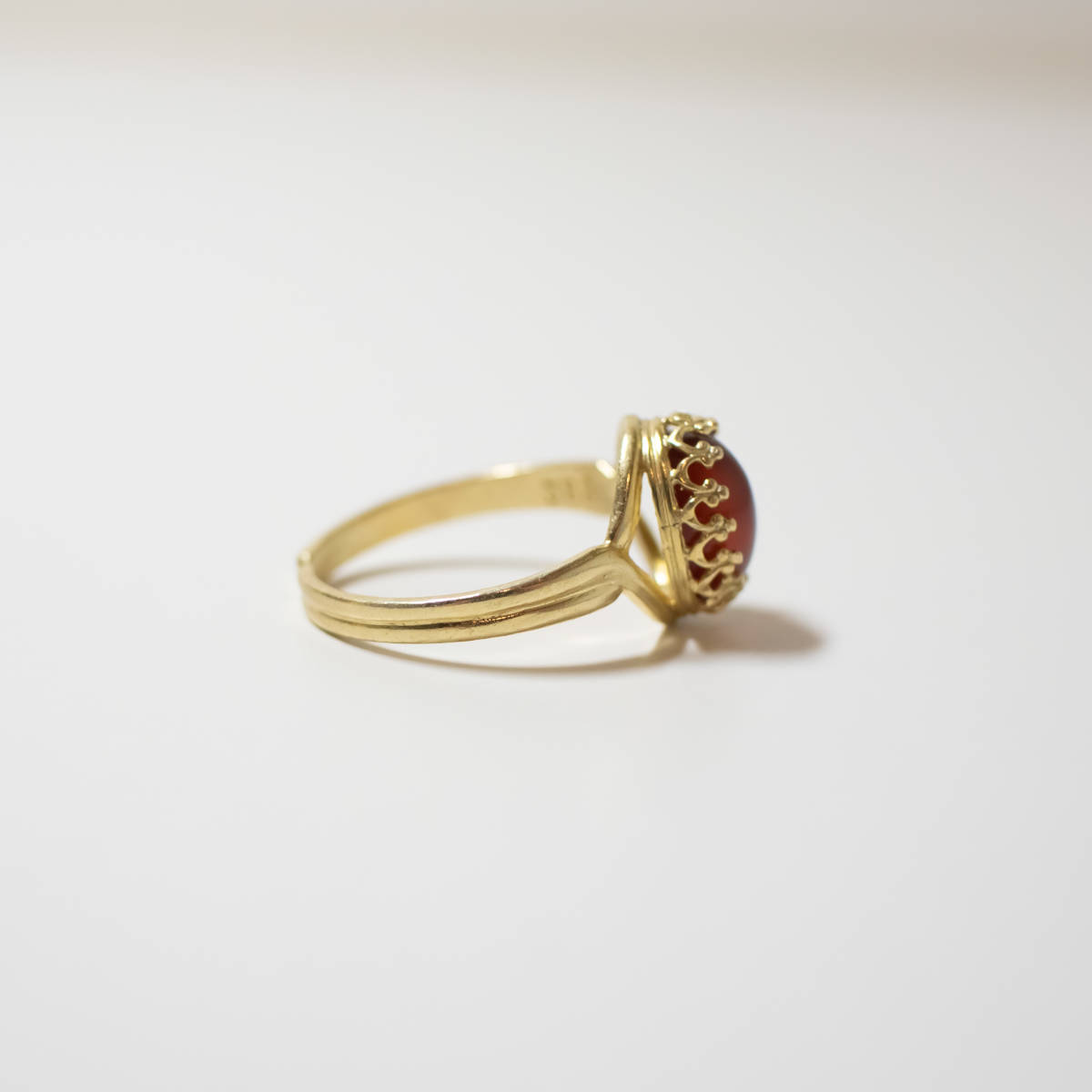 レッドアゲート クラウン リング フリーサイズ 指輪 真鍮 天然石 ゴールド