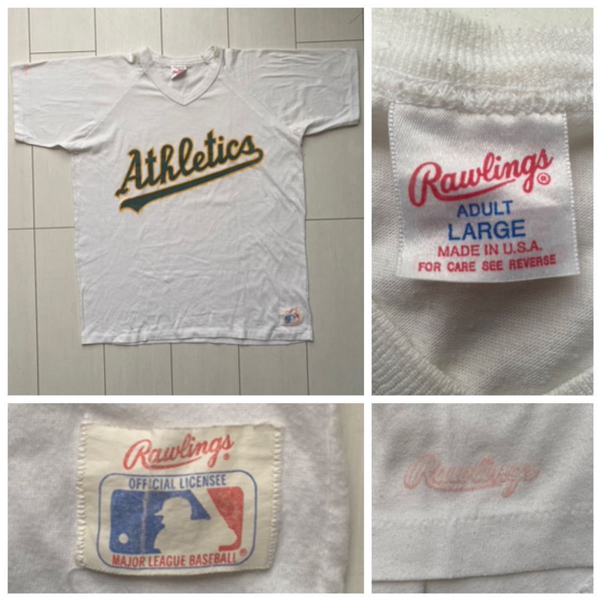 送料無料 希少 80s 90s USA製 vintage ビンテージ rawlings ローリングス MLB ATHLETICS アスレチックス Tシャツ WHITE ホワイト白 OLD L