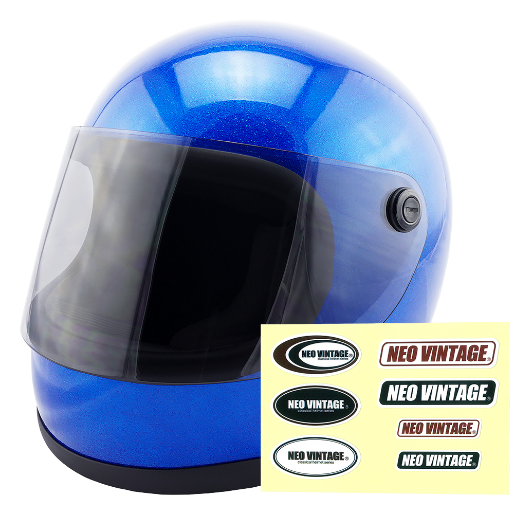 フルフェイスヘルメット メタリックブルー×ライトスモークシールド Lサイズ:59-60cm対応 VT7 NEO VINTAGE VT-7 ステッカー付き_画像4