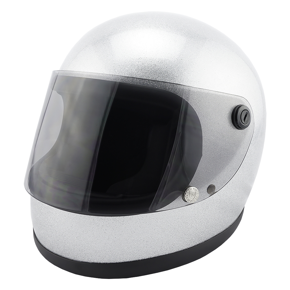 フルフェイスヘルメット メタリックシルバー×ライトスモークシールド Lサイズ:59-60cm対応 VT7 NEO VINTAGE VT-7 ステッカー付き