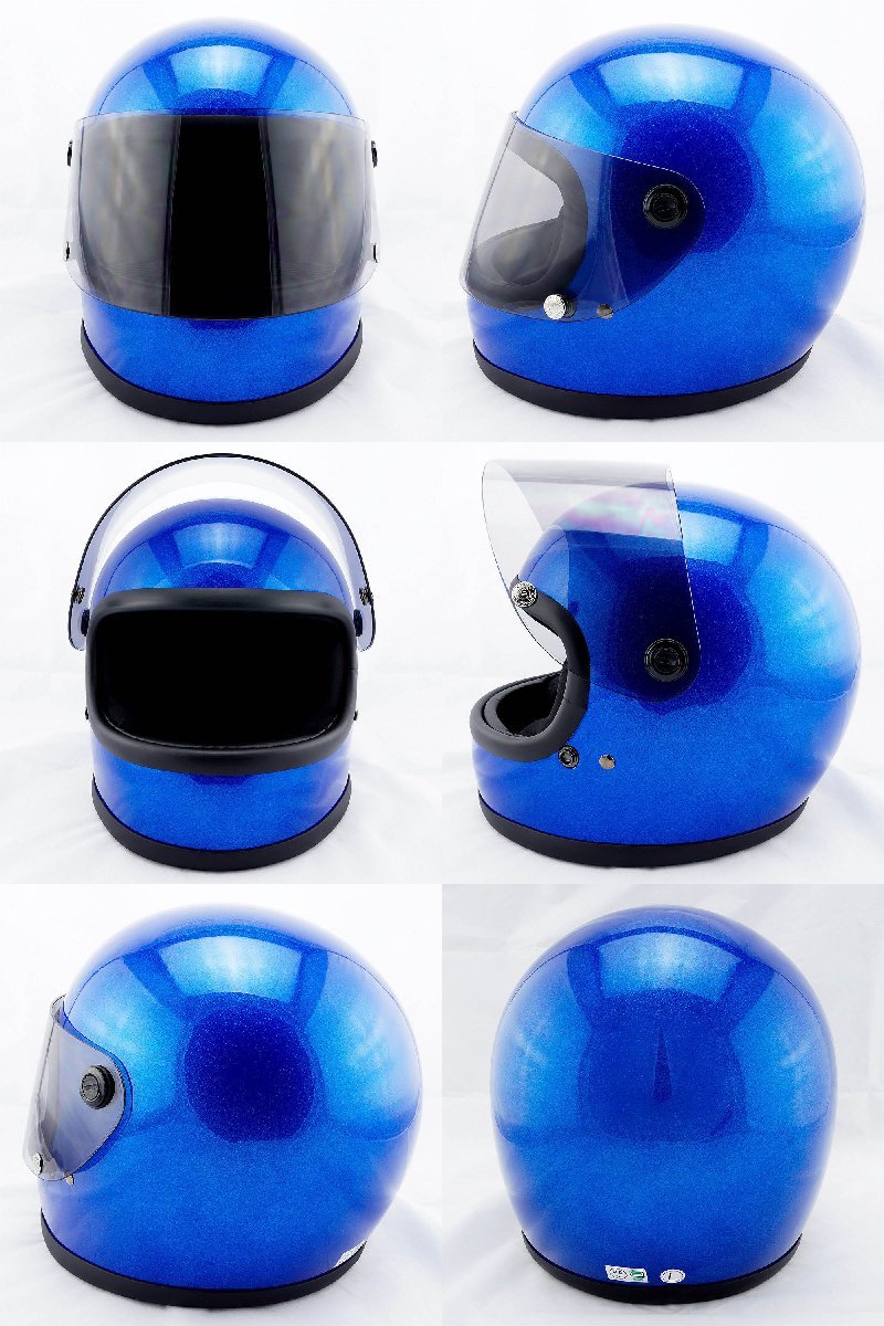 フルフェイスヘルメット メタリックブルー×ライトスモークシールド Lサイズ:59-60cm対応 VT7 NEO VINTAGE VT-7 ステッカー付き_画像3