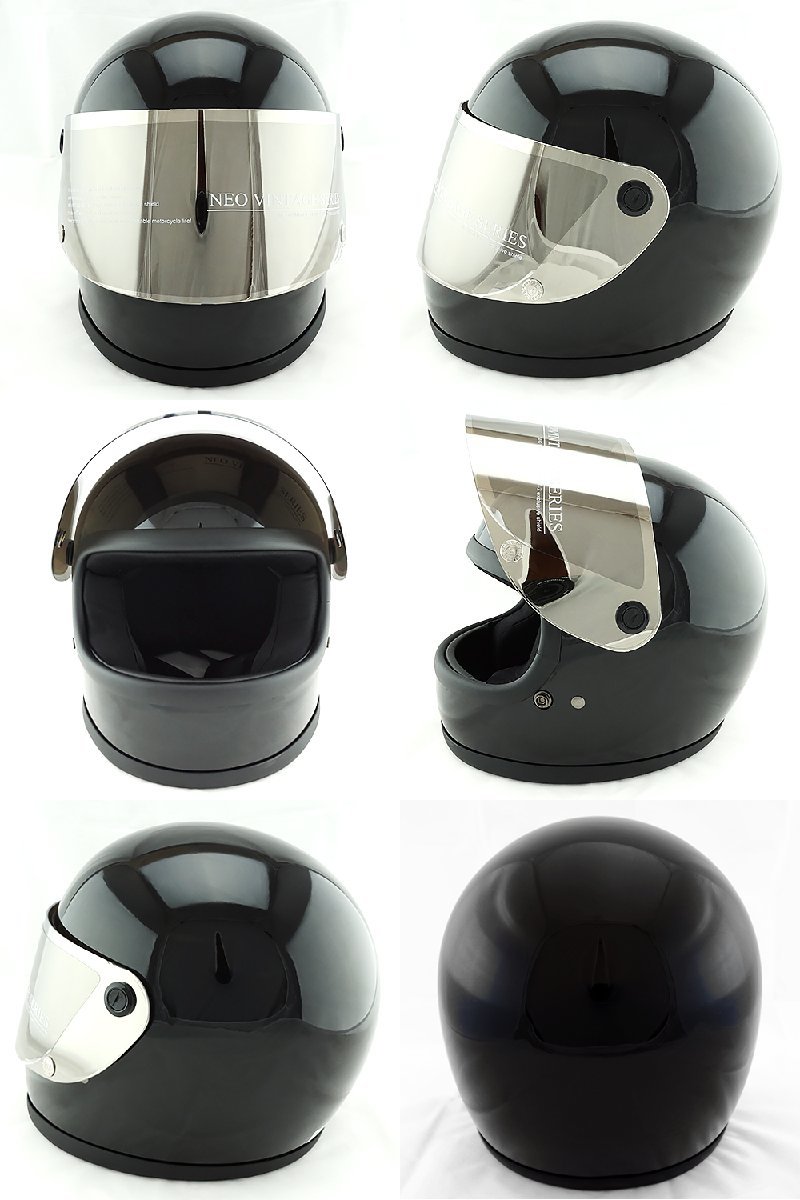 フルフェイスヘルメット ブラック×シルバーミラーシールド Mサイズ:57-58cm VT7 NEO VINTAGE VT-7 ステッカー付き_画像3