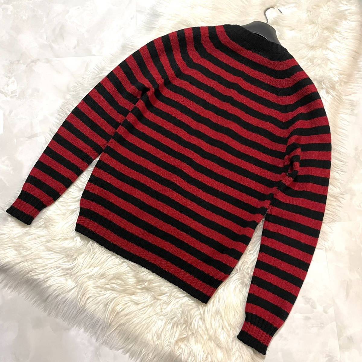  genuine article beautiful goods Ran way sun rolan Paris border sweater M black red SAINT LAURENT PARIS collection model model 