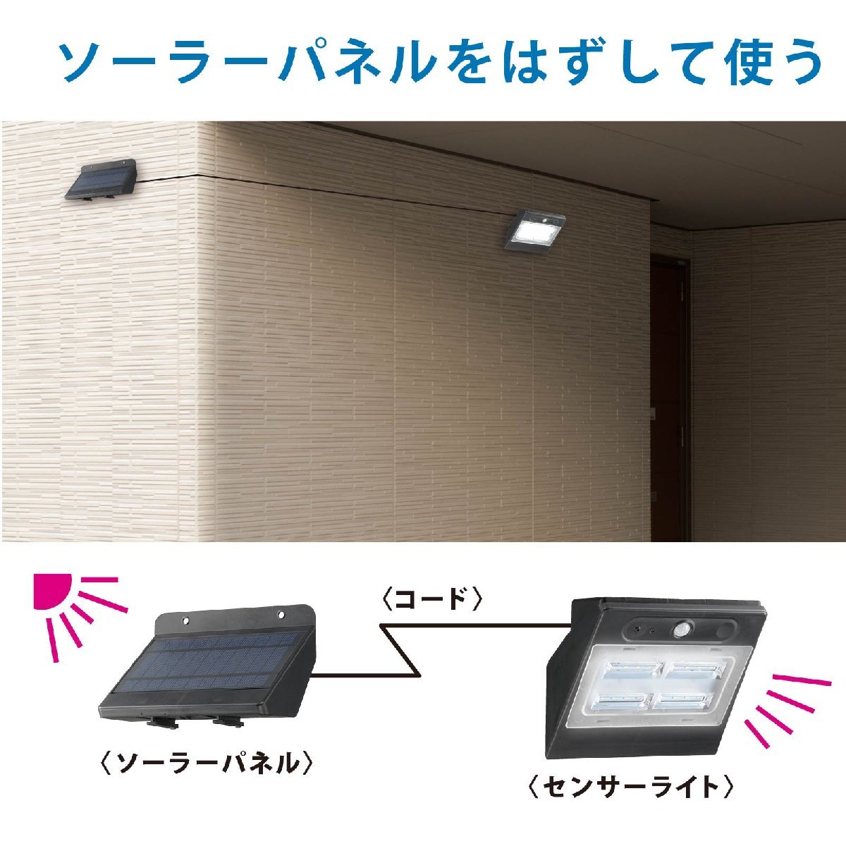 センサーライト ソーラー式 パネル取り外し 白色LED ブラック monban｜LS-S140SR4-K 06-4292 オーム電機_画像4