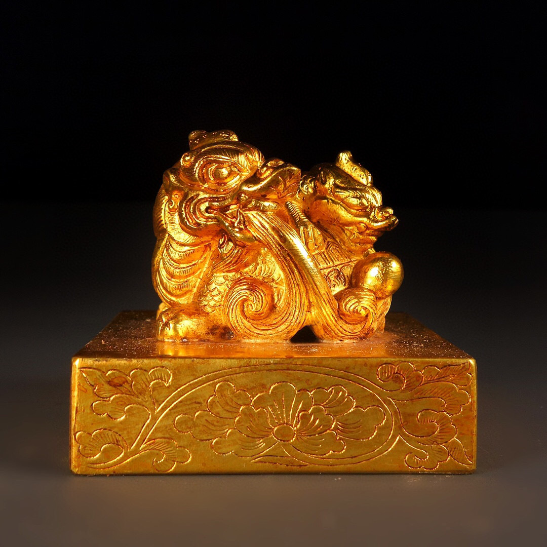 新しい到着 【古寶奇蔵】銅製・塗金・子母獣印章・置物・賞物・中国