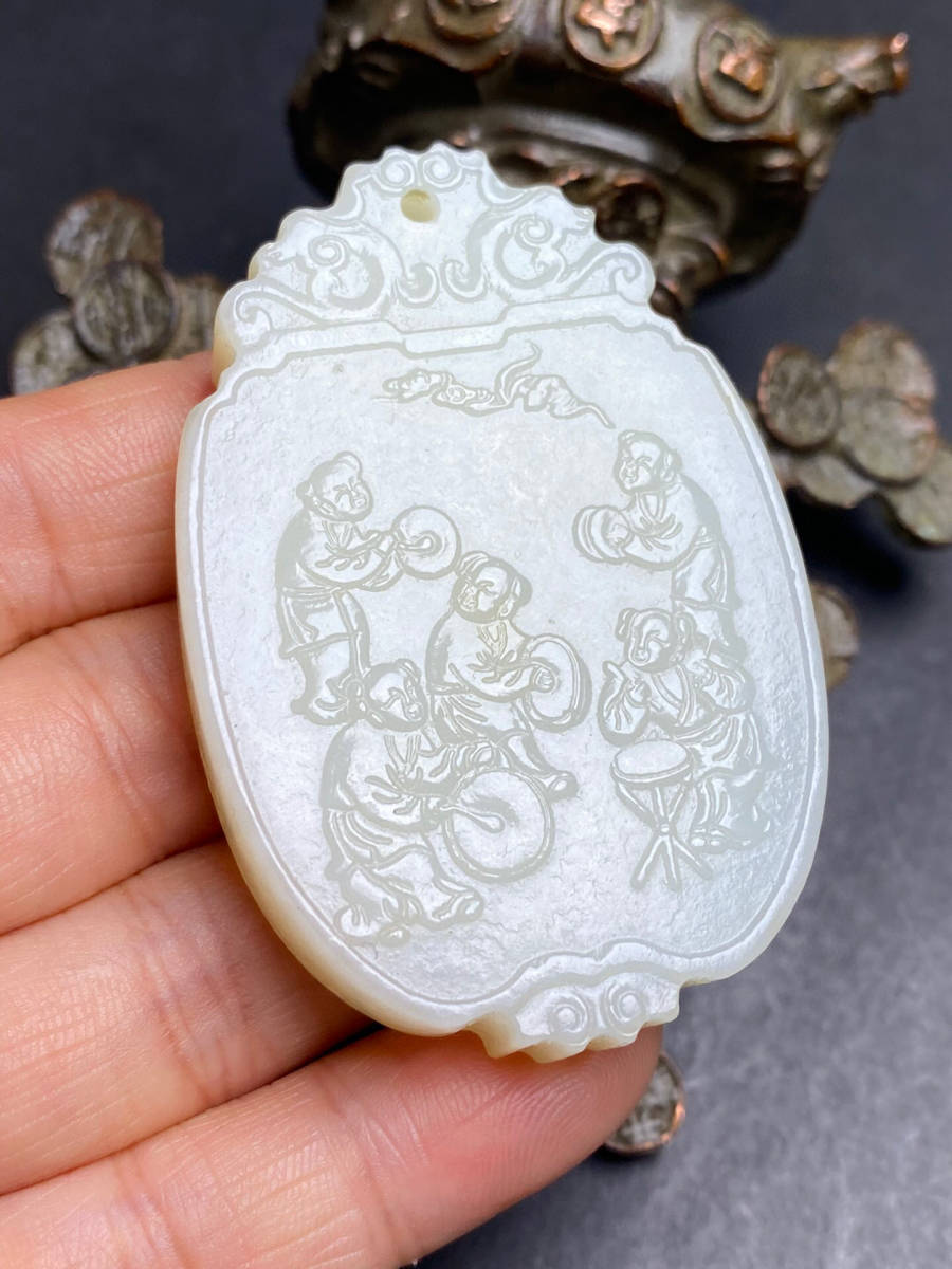 古寶奇蔵】和田玉製・透空彫・輩輩封侯・玉佩・置物・賞物・中国時代美術-