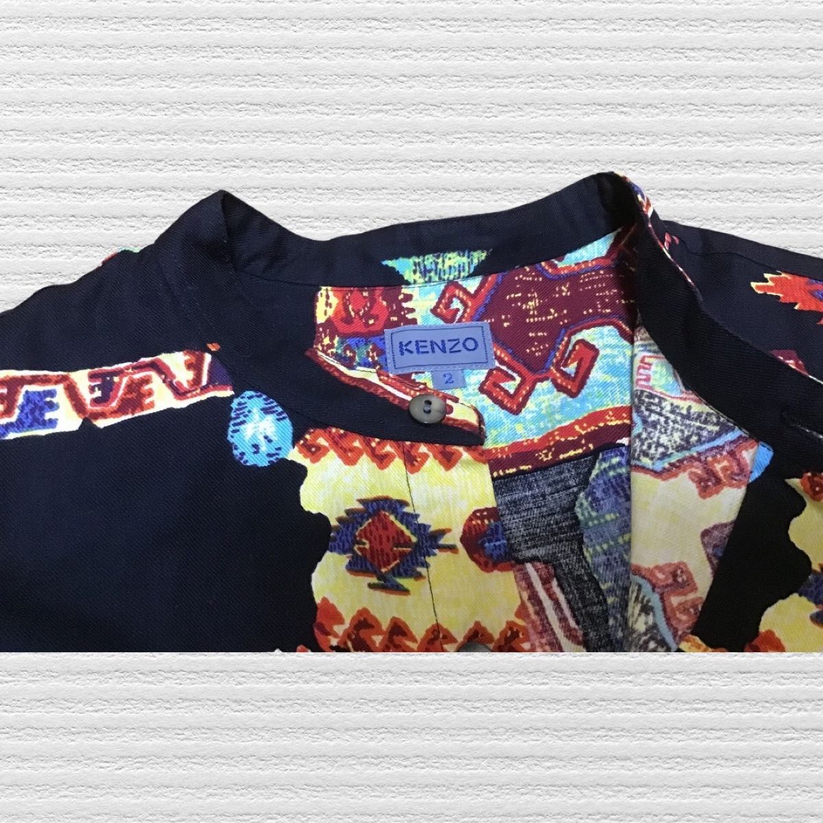 【超稀少.芸術デザイン.匿翌送】KENZO バンドカラー　シャツ　Vintage art design 稀少モデル　入手困難 総柄