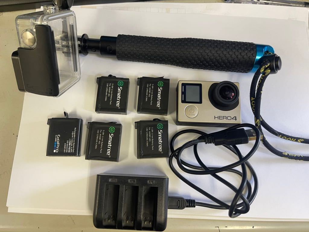 販売値下げ GoPro HERO4 予備バッテリー 付き 防水ケース スティック microSD 128付き 動作確認済み カメラ、光学機器 