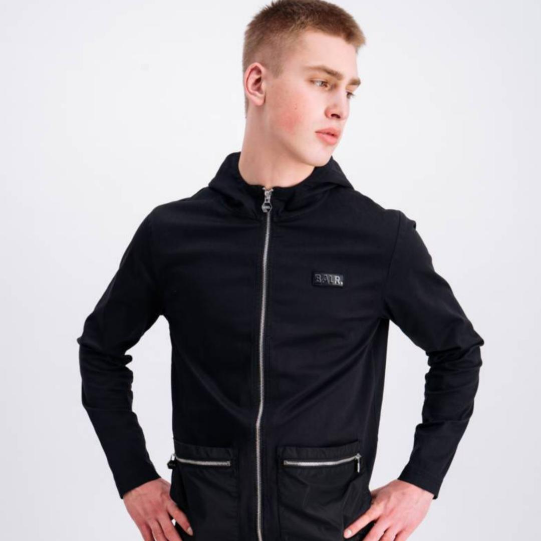 ボーラー  BALR. CARGO STRAIGHT ZIP THRU HOODIE BLACK メタルロゴ 異素材切替カーゴジップパーカー 定価32,000+TAXの画像8