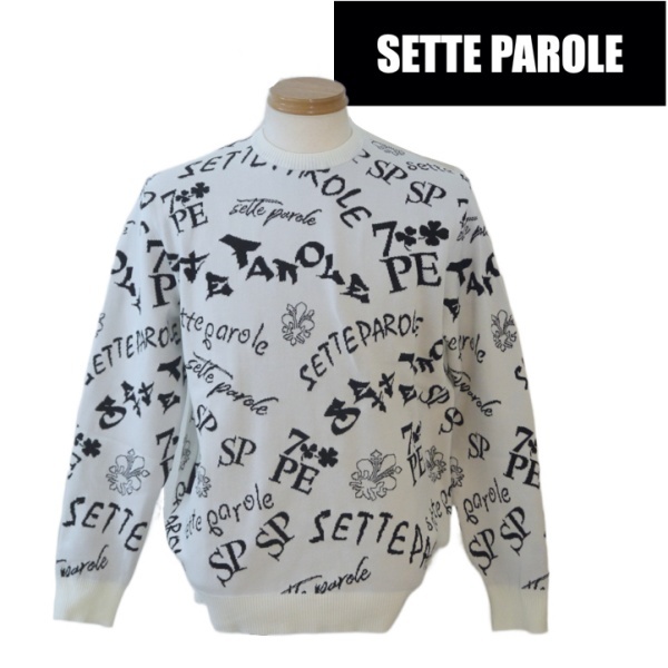 【SALE】 セッテパローレ/SETTE PAROLE ジャガードニット 48/Lサイズ 118-白系