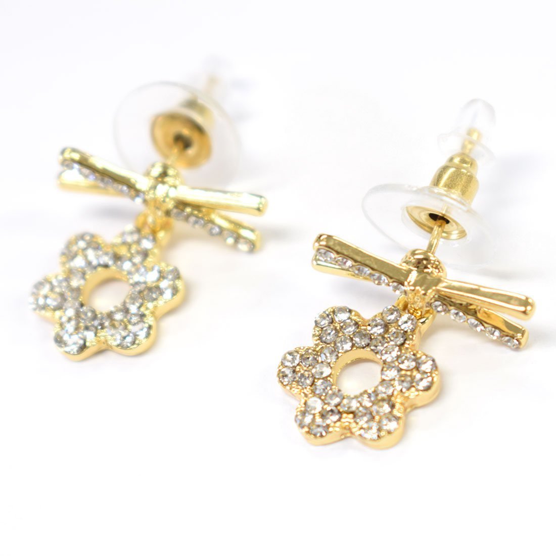  earrings ribbon × flower Gold lady's accessory adult pretty lovely stylish memory day birthday wedding Christmas 