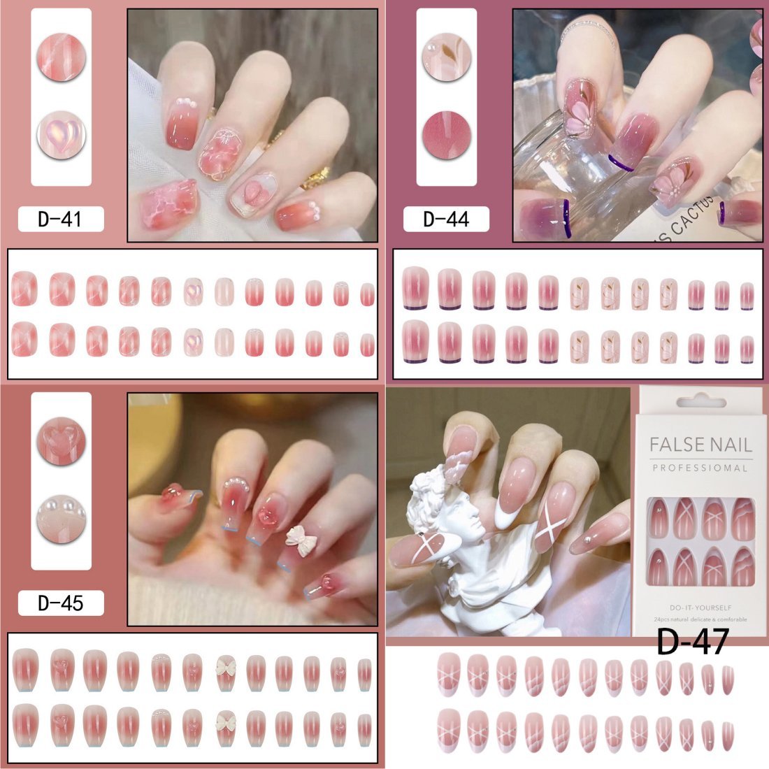 付け爪 24枚入り ネイルチップ ネイルパッチ 完成品 ブライダルネイル かわいい ショート デザイン ネイル nail D-41_画像5