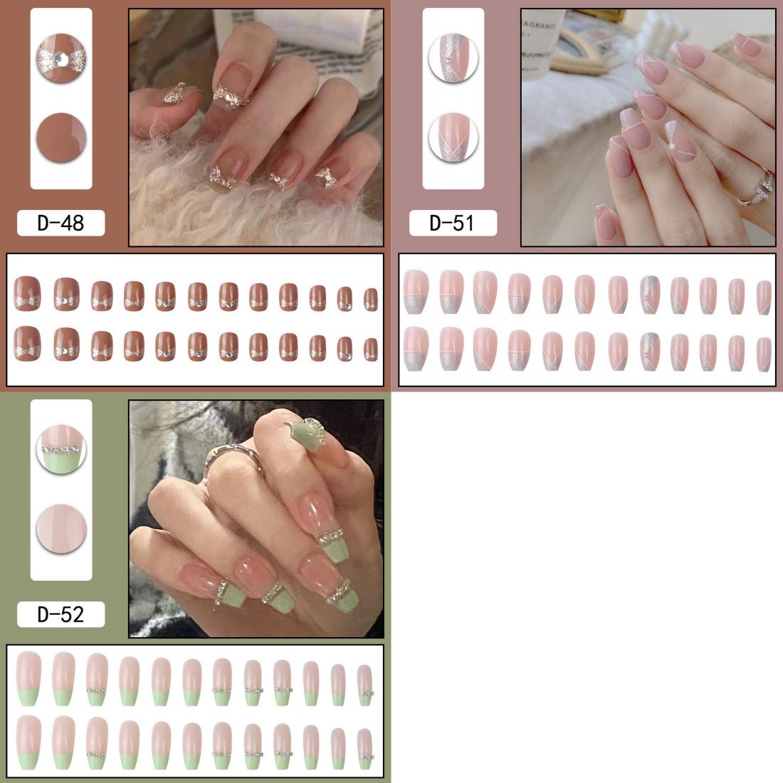 付け爪 24枚入り ネイルチップ ネイルパッチ 完成品 ブライダルネイル かわいい ショート デザイン ネイル nail D-41_画像6