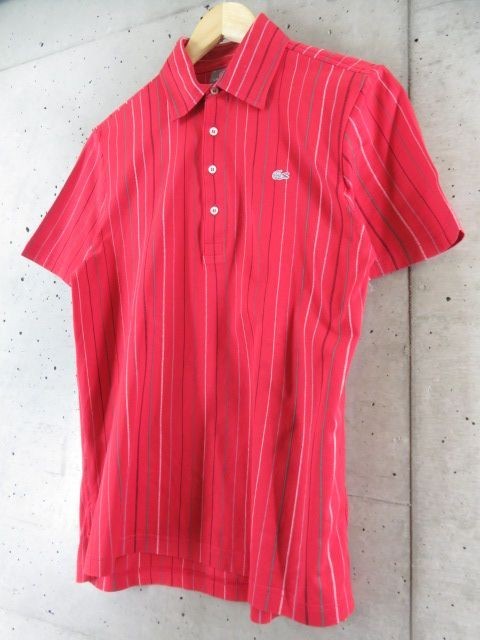 【送料300円可】1290c69◆美品です◆LACOSTE ラコステ 半袖ストライプポロシャツ 3/ジャケット/ゴルフ/アメカジ/メンズ/男性/紳士_画像2