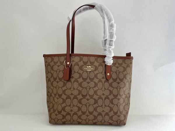 コーチ COACH トートバッグ 肩掛け レディース PVC×レザー カーキ
