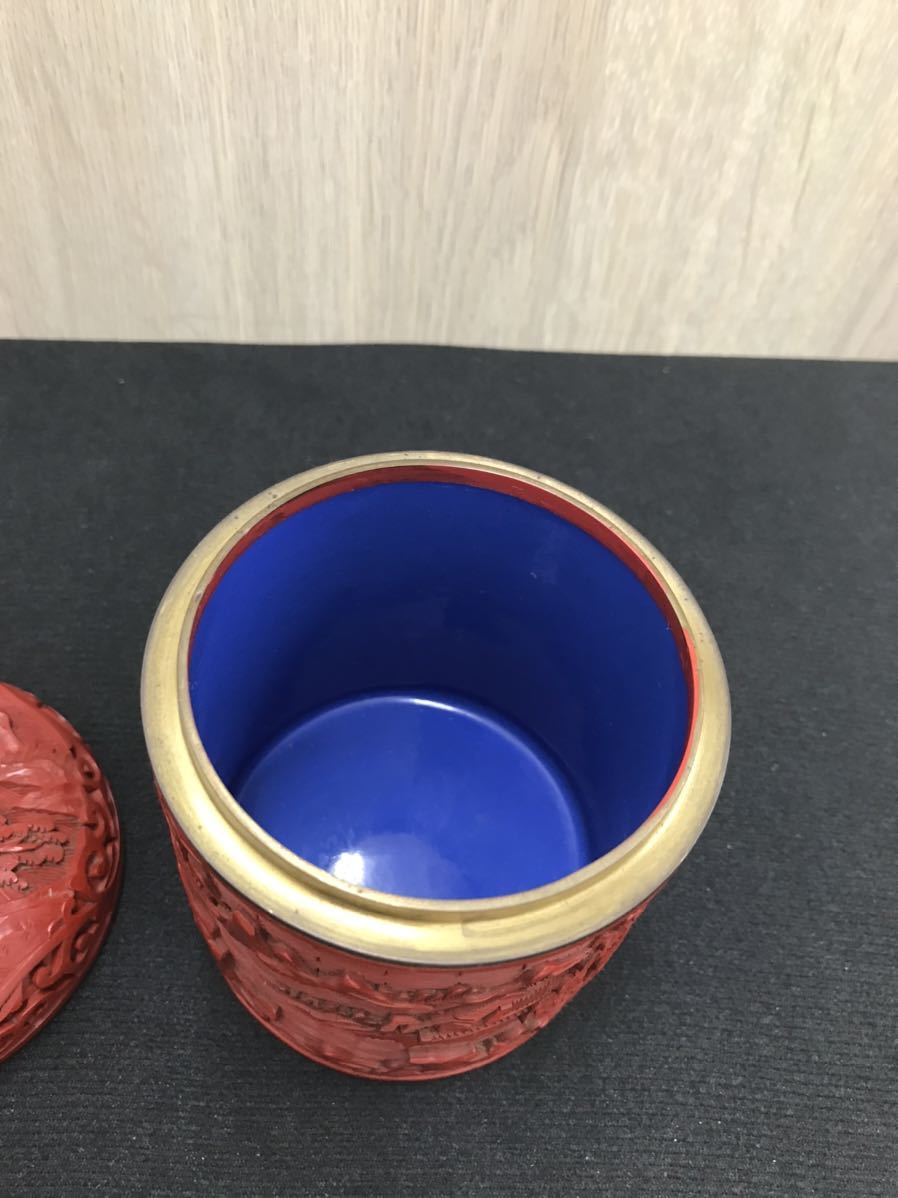 堆朱 置物 花図 煎茶道具 壷 中国古玩 古美術品 骨董品 m-77