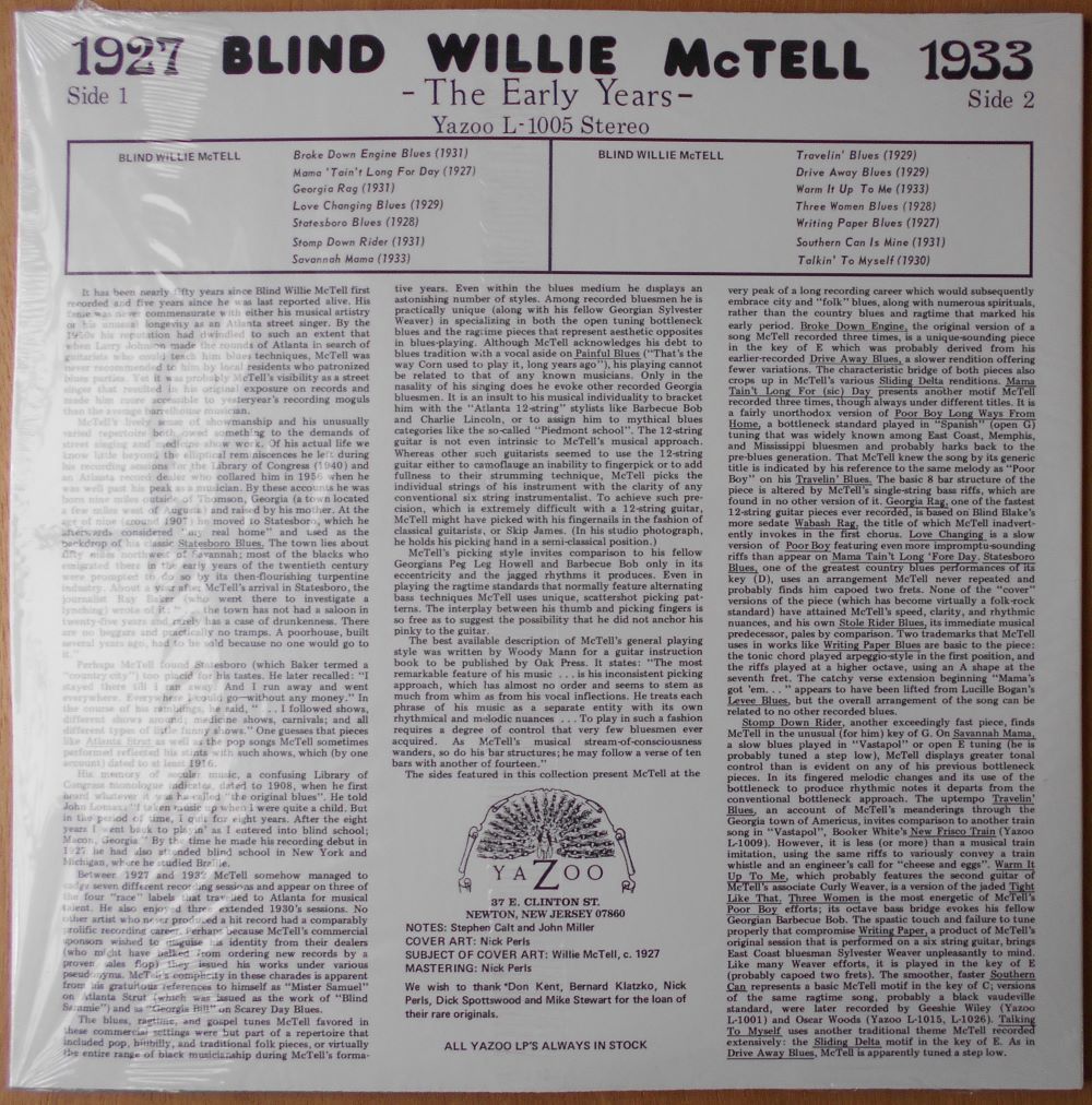 # new goods #Blind Willie McTell blind * Willie *makteru/1927-1933 -the early years-(LP)