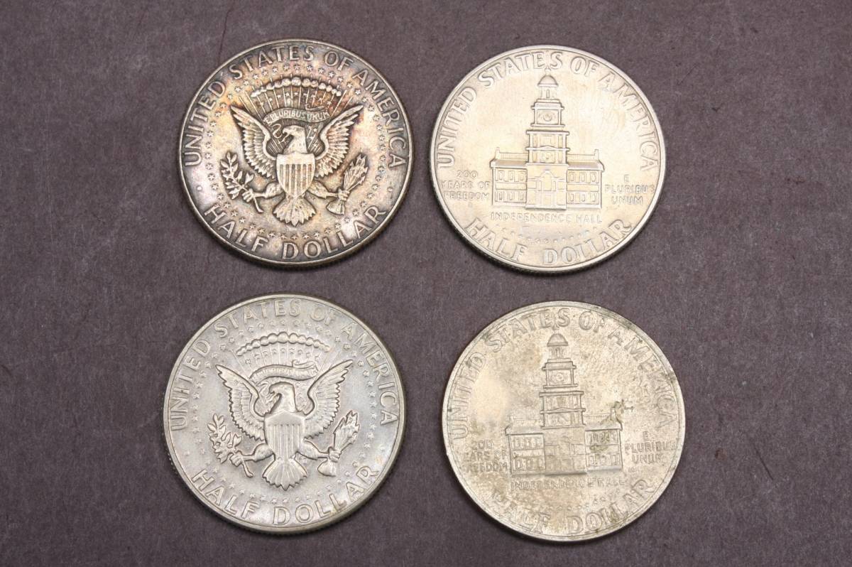 4106 古銭 コイン 4枚 硬貨 アメリカ ハーフダラー 銀貨含 silver half dollar 1964年 1971年 1776年-1976年 ケネディ _画像3