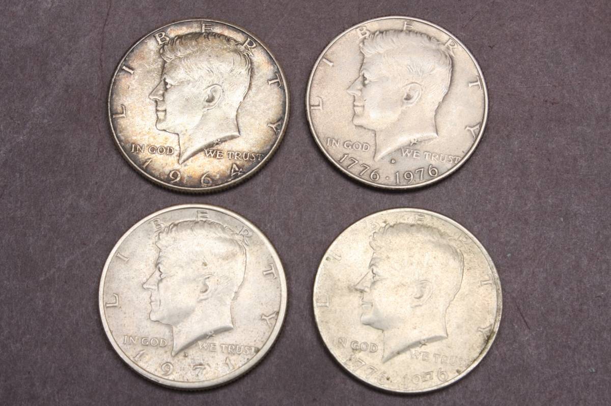 4106 古銭 コイン 4枚 硬貨 アメリカ ハーフダラー 銀貨含 silver half dollar 1964年 1971年 1776年-1976年 ケネディ _画像4