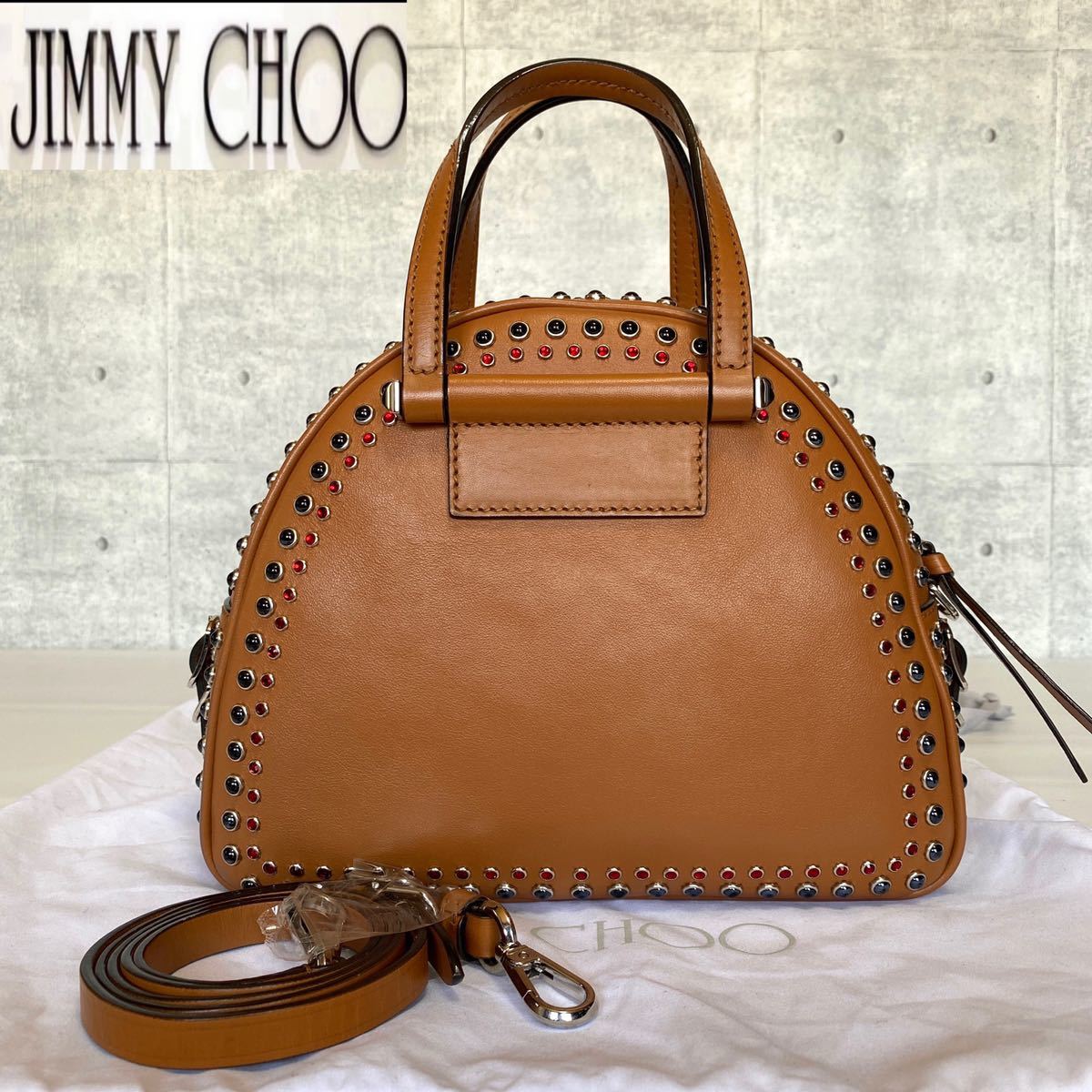 未使用級 JIMMY CHOO ジミーチュウ ボーリング ヴァレンヌ VARENNE キャメルブラウン 2WAY ハンドバッグ トートバッグ ショルダーバッグ JC