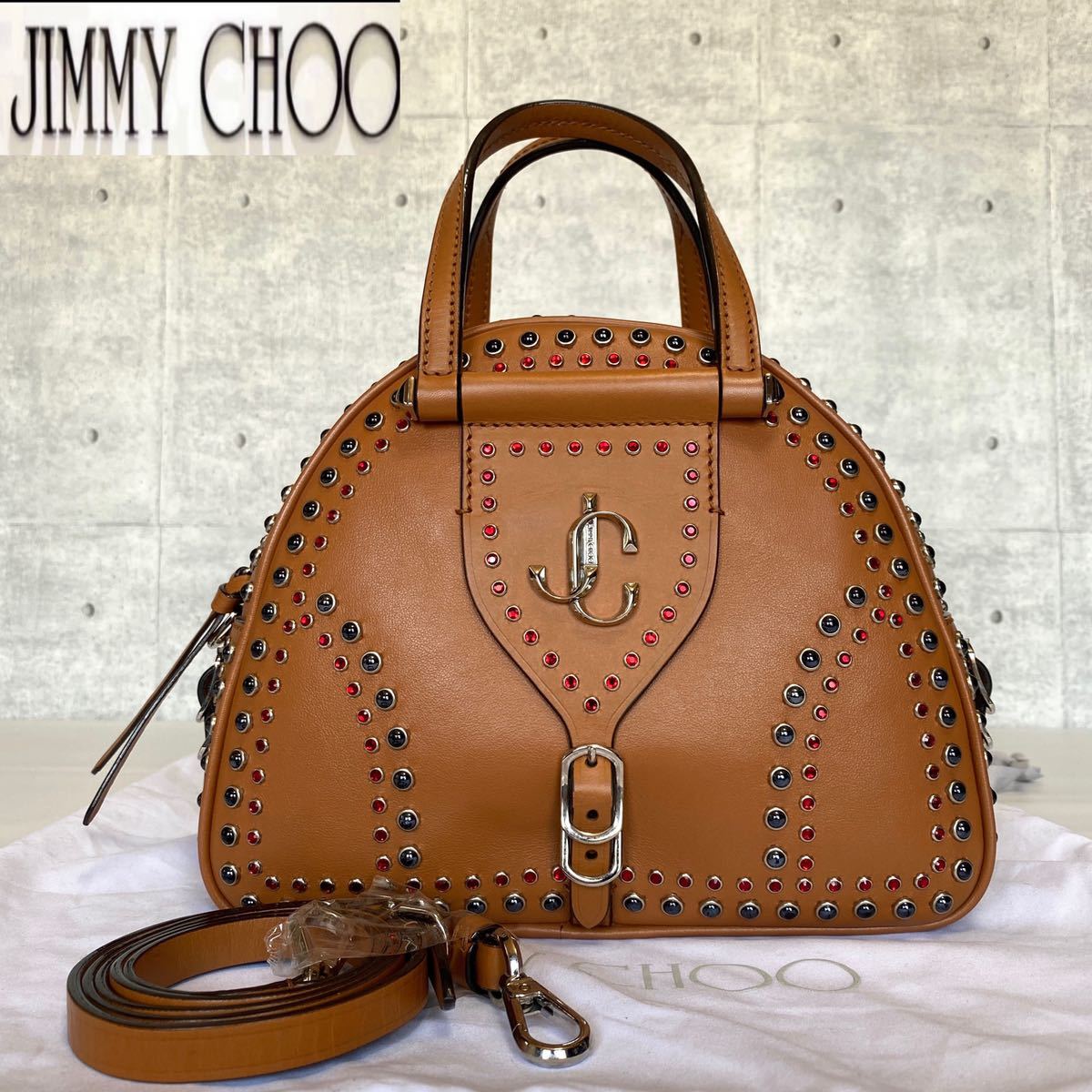 未使用級 JIMMY CHOO ジミーチュウ ボーリング ヴァレンヌ VARENNE キャメルブラウン 2WAY ハンドバッグ トートバッグ ショルダーバッグ JC