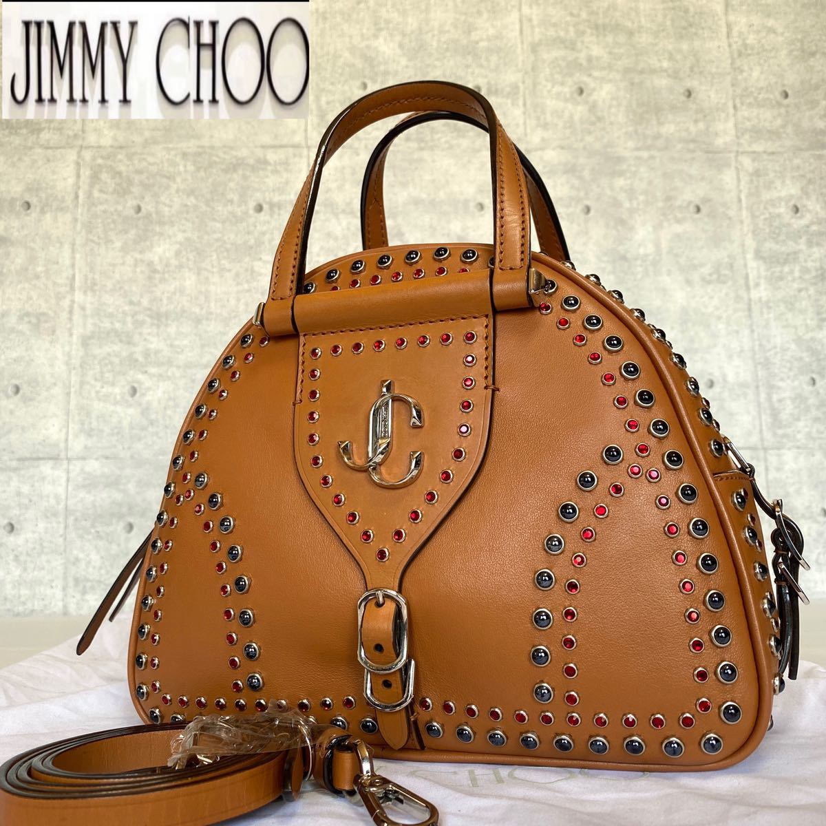 未使用級 JIMMY CHOO ジミーチュウ ボーリング ヴァレンヌ VARENNE キャメルブラウン 2WAY ハンドバッグ トートバッグ ショルダーバッグ JC