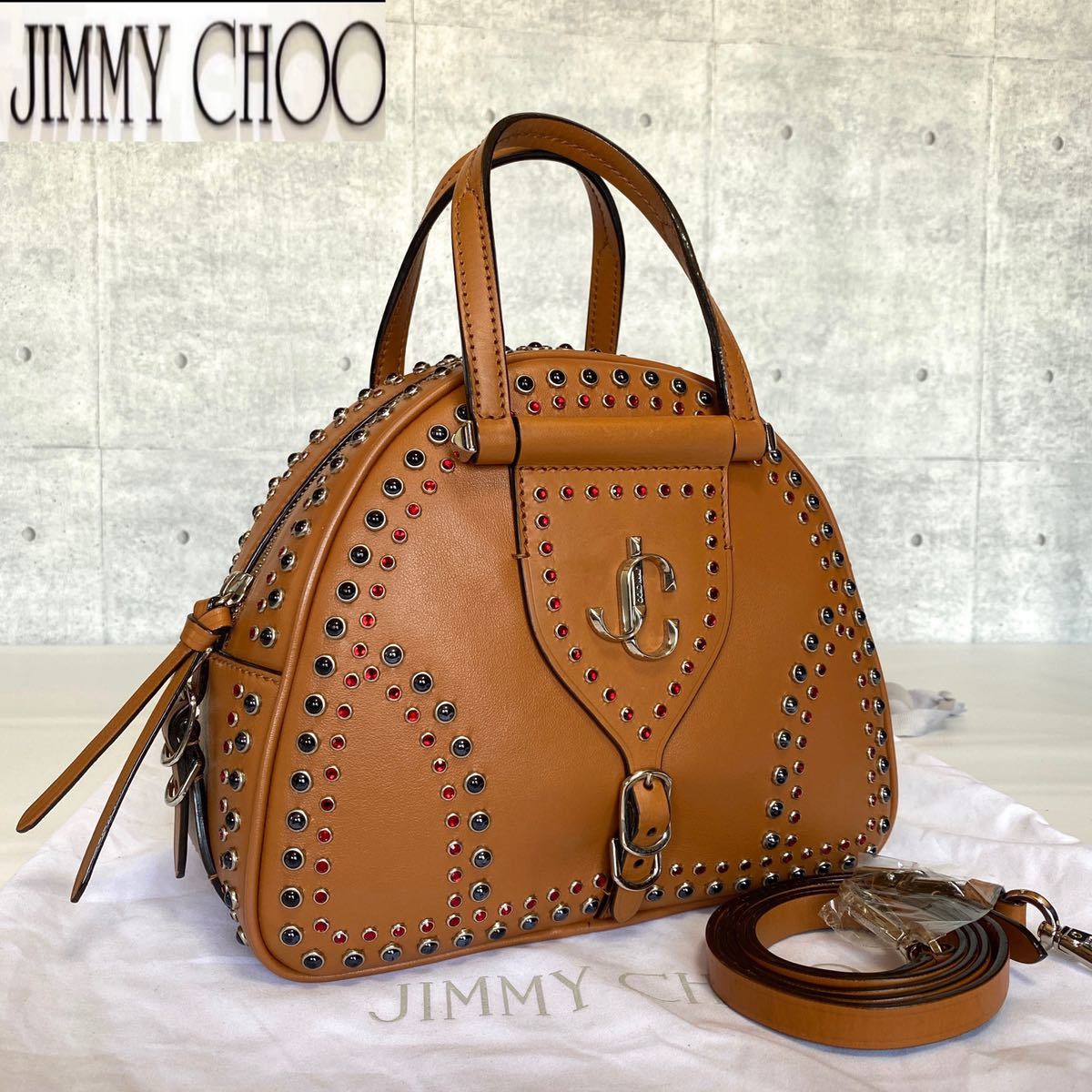 未使用級 JIMMY CHOO ジミーチュウ ボーリング ヴァレンヌ VARENNE キャメルブラウン 2WAY ハンドバッグ トートバッグ  ショルダーバッグ JC