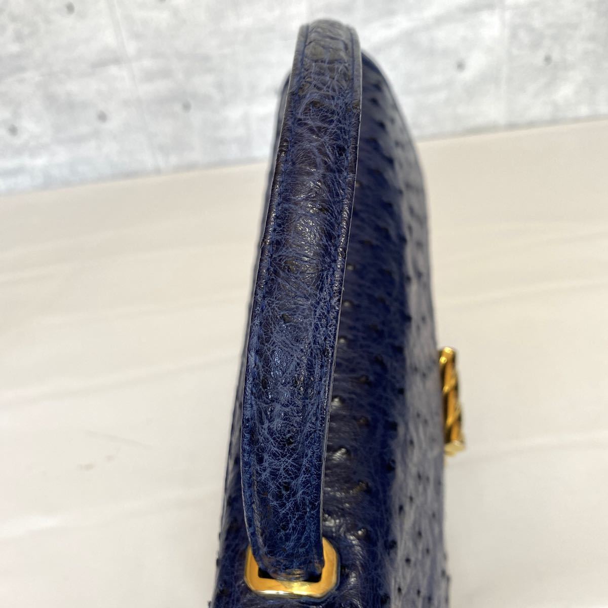 極美品 COMTESSE コンテス オーストリッチ レザー ネイビー ゴールド