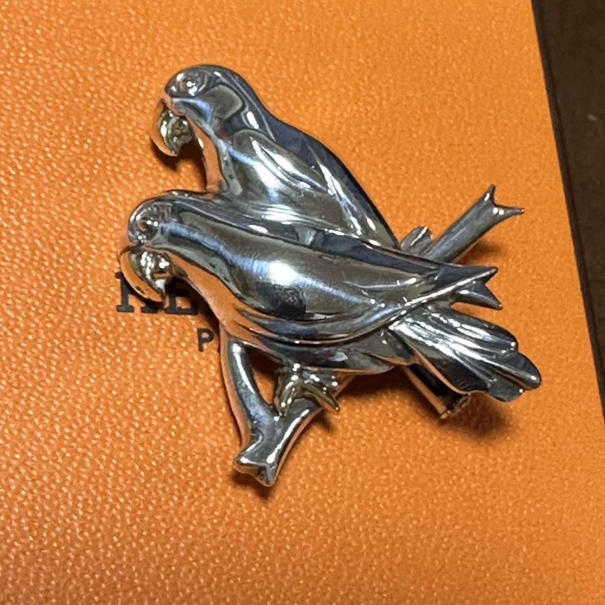 Hermes エルメス ヴィンテージ シルバー925 AU750 コンビブローチ 鳥