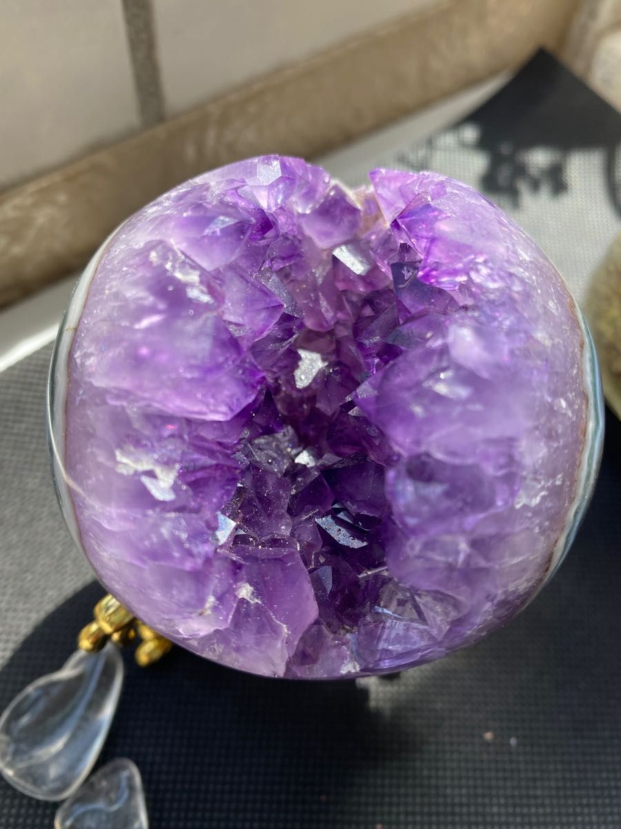 超美品 高品質 アメジスト 笑口 天然石 丸玉 パワーストーン 風水