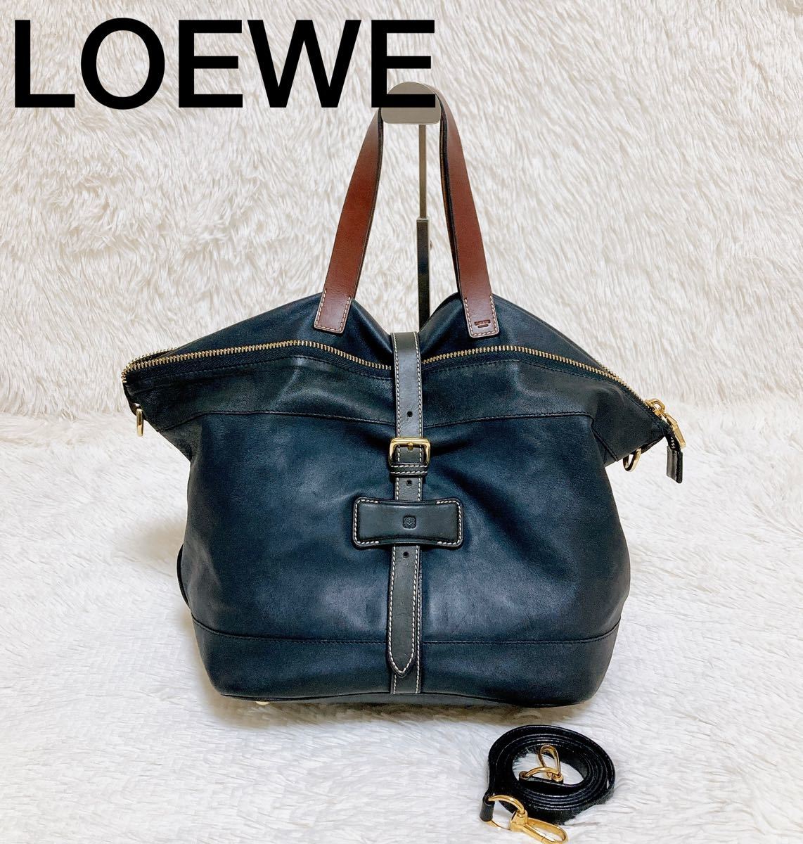 希少LOEWE ロエベ 2WAYショルダーバッグ ナッパレザー ブラック