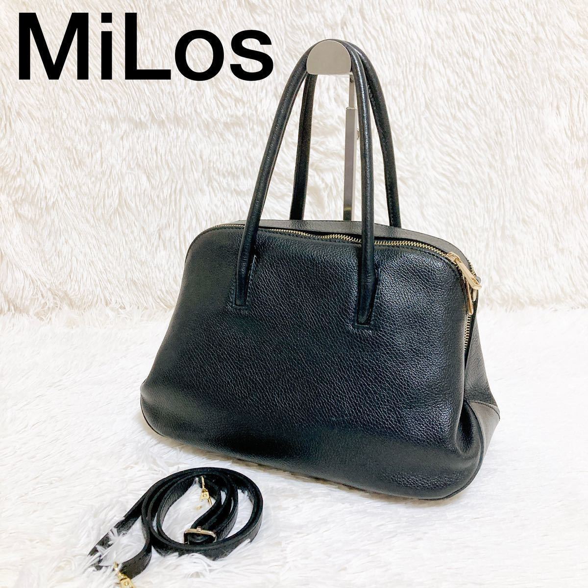 美品 MiLos 2wayショルダーバッグ ミニボストン レザー ブラック