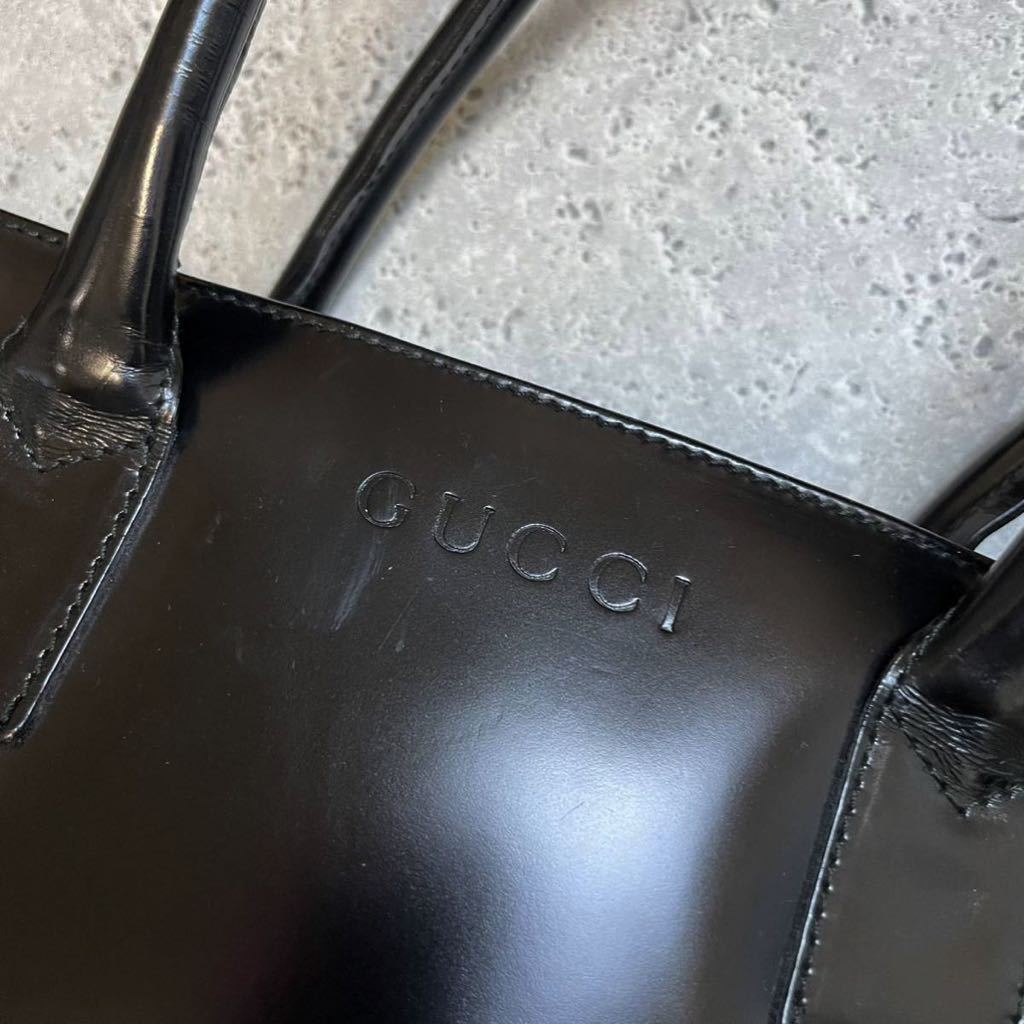 【169】 グッチ GUCCI エナメル パテントレザー 本革 肩掛け トートバッグ ハンドバッグ イタリア製 バンブー 黒 ブラック 良品 匿名配送_画像3