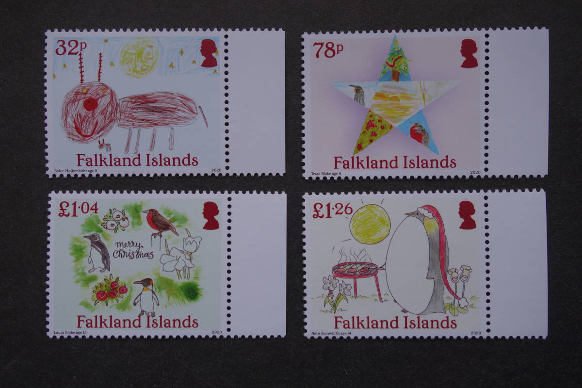  foreign stamp :( England .) Fork Land various island stamp [ Christmas ]4 kind . unused 