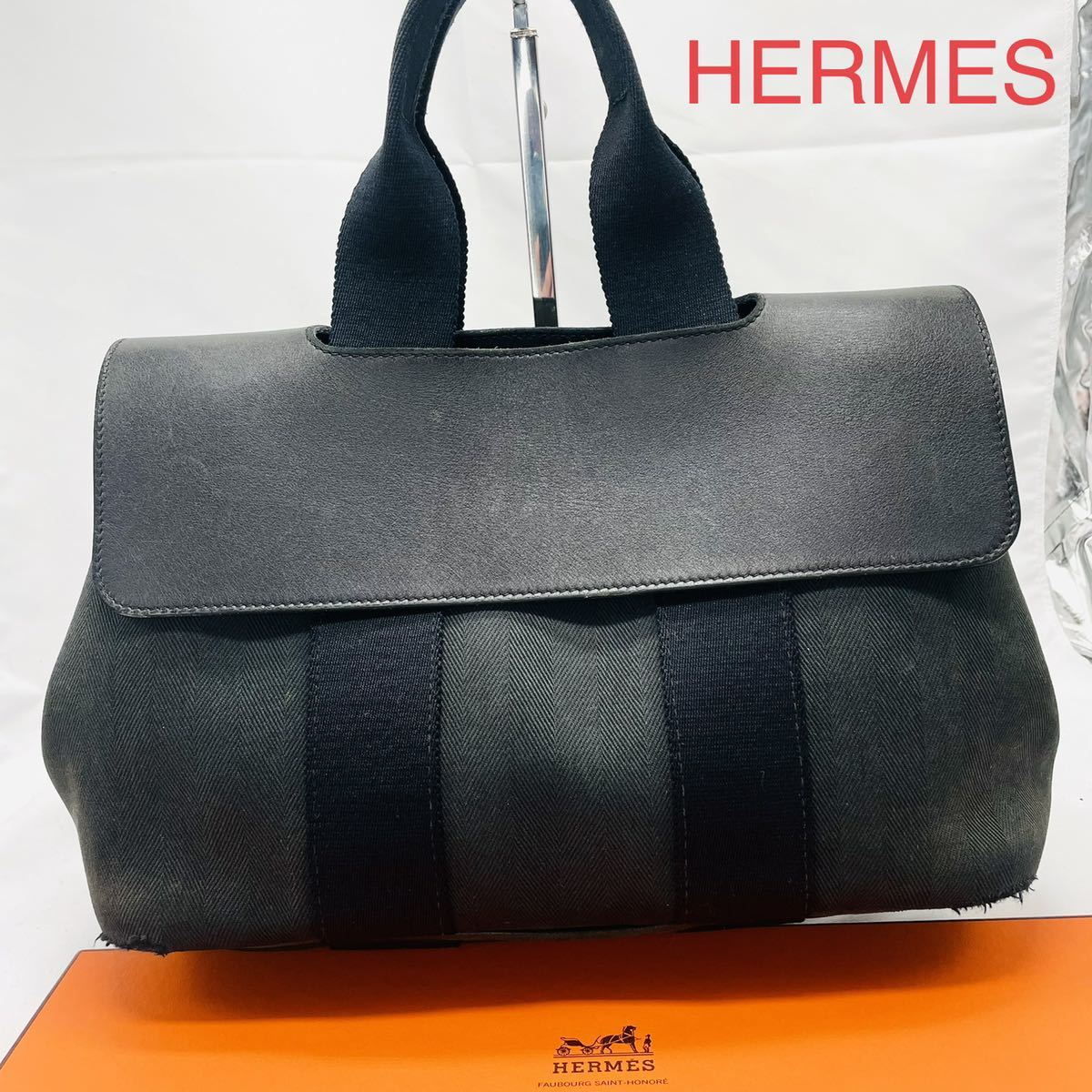 HERMES エルメス　ヴァルパライソ　PM トートバッグ　ハンドバッグ　黒　レザー　キャンバス　ポーチ付