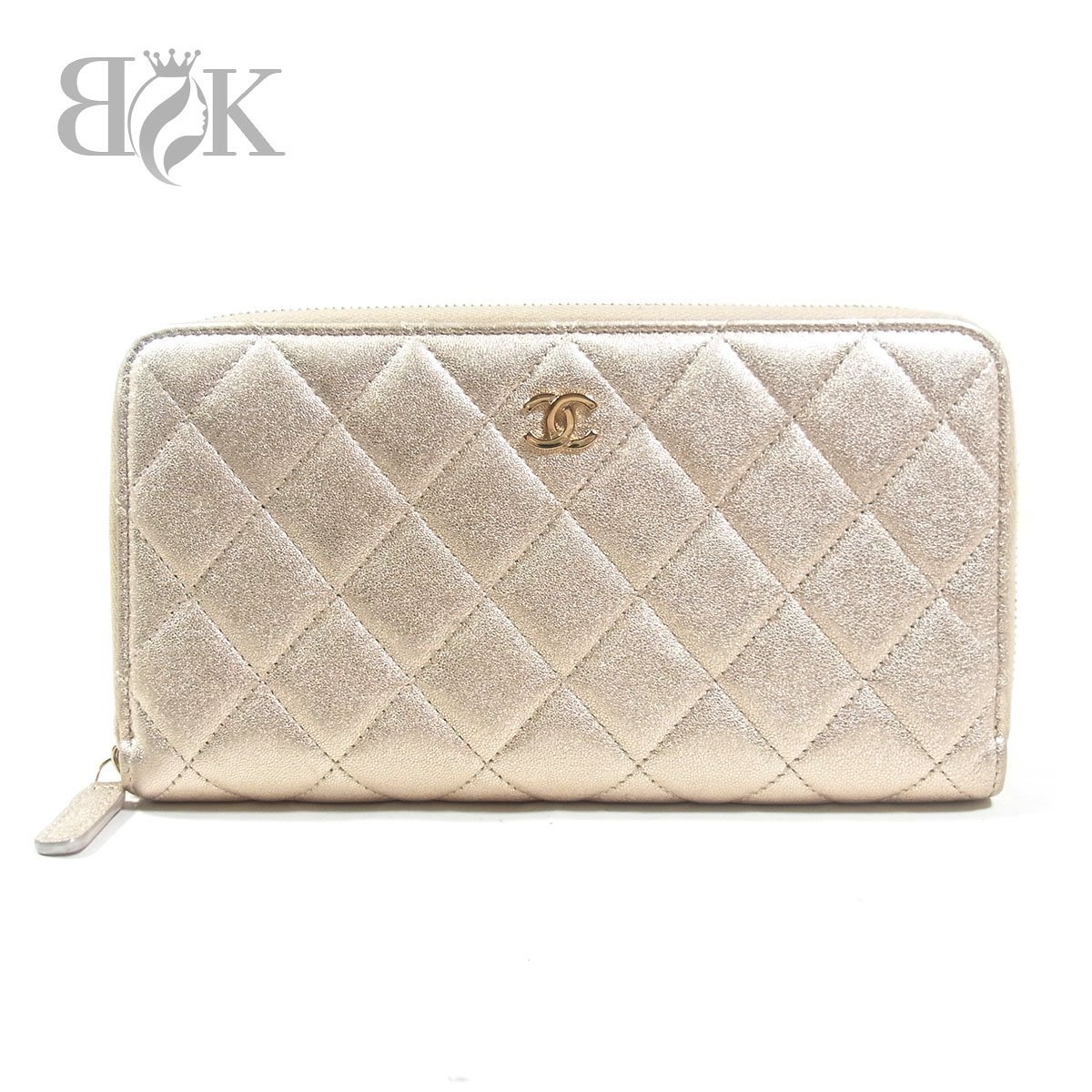 美品 シャネル マトラッセ ココマーク ラウンドファスナー レザー